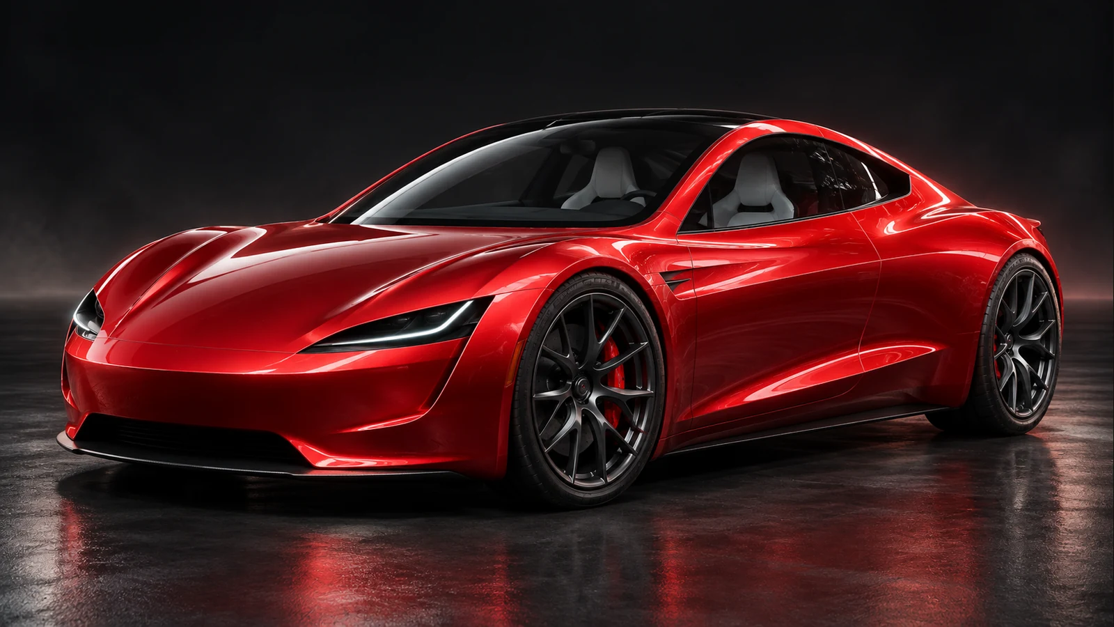 AI-rendered editorial scene inspired by the red 2017 Roadster prototype